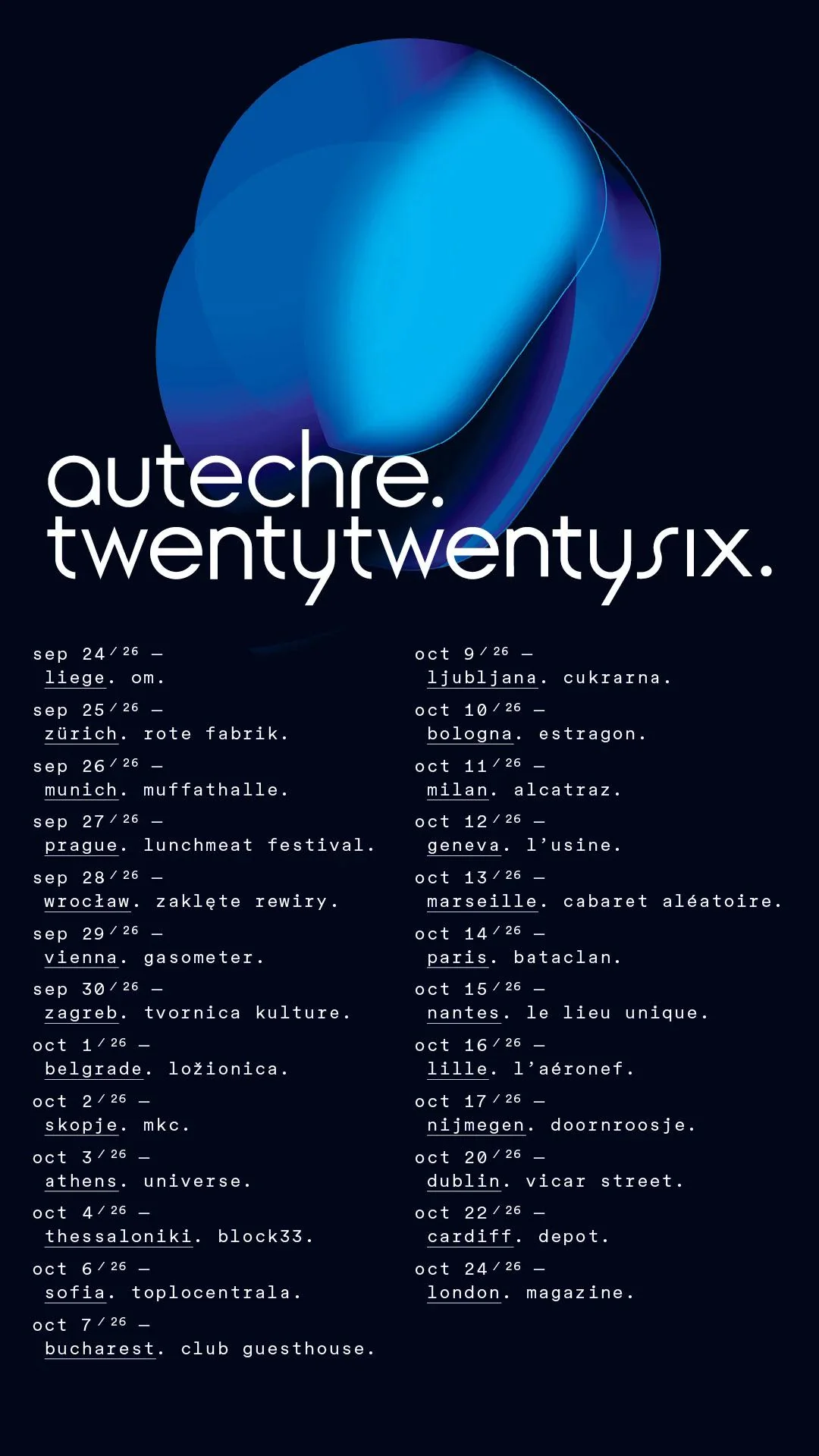Autechre Tour Poster 2026